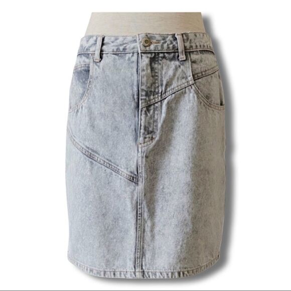 Vintage 80’s UNIONBAY Retro Chic Trendy Acid Stone Wash Seamed Denim Skirt - Picture 10 of 11